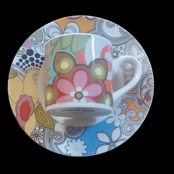 French Bull Jackie Shapiro Espresso Cup Saucer Set Ceramic Multi-color Floral - Picture 4 of 12